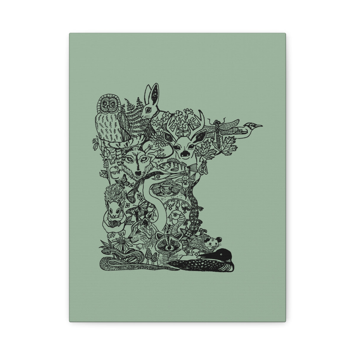 Minnesota Wildlife Map Canvas